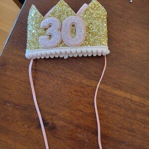 Gold crown party hat thirty birthday pink and gold glitter